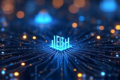 Abstract digital visualization of blockchain technology and cryptocurrency market data